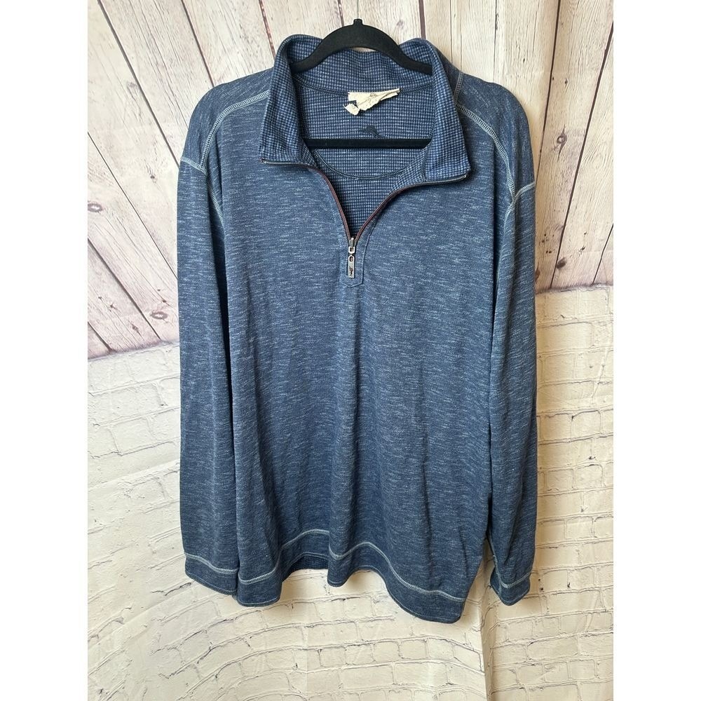 Tommy Bahama Quarter-Zip REVERSIBLE Blue Pullover Sweater Casual Comfort
